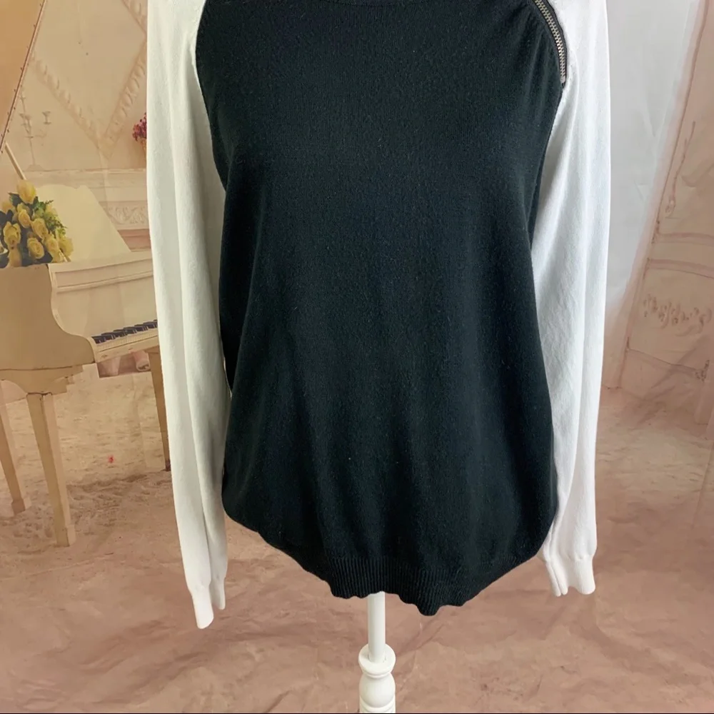 Michael Kors Black White Color block Zipper Sweater